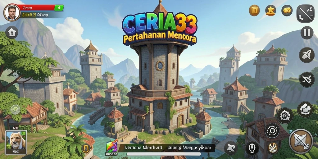 Screenshot gameplay CERIA33 menampilkan aksi pertahanan menara yang seru.