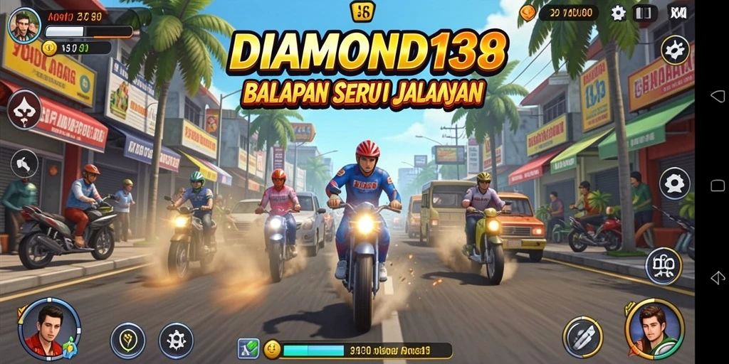 Screenshot gameplay DIAMOND138 dengan balapan seru di jalanan.