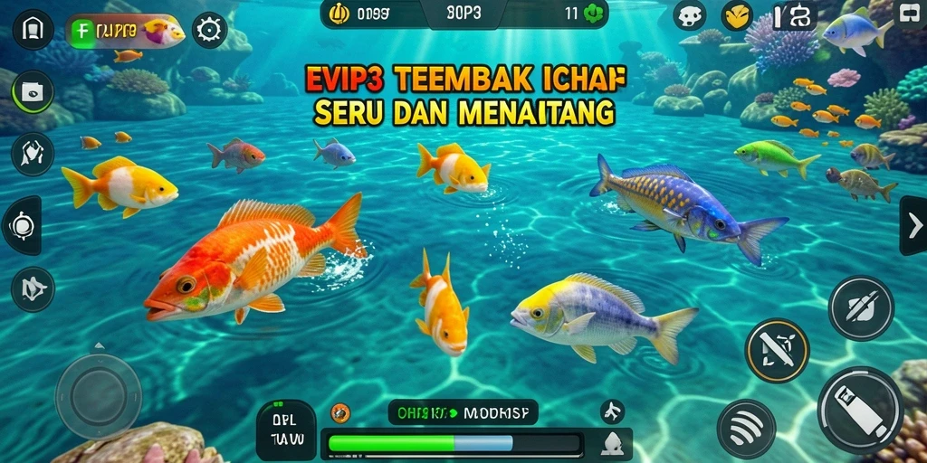 Screenshot gameplay EVIP3 yang menampilkan aksi Tembak Ikan yang seru.