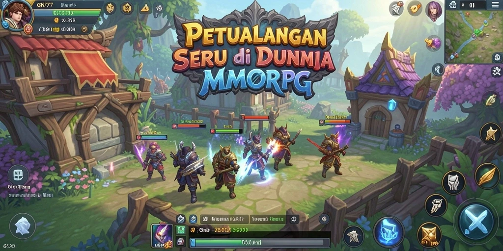 Screenshot gameplay GN777 menampilkan pertarungan epik dan dunia luas MMORPG.