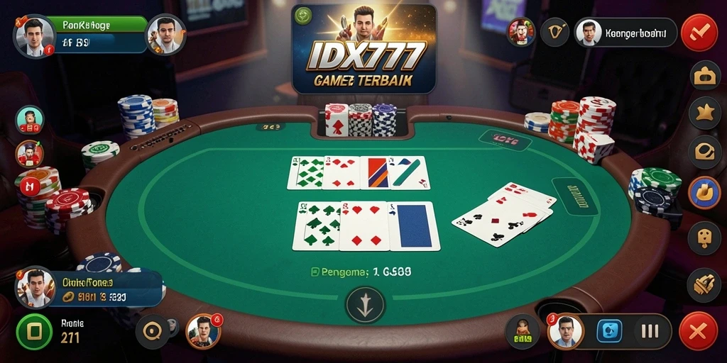Screenshot utama gameplay poker IDX777 yang seru dan menegangkan.