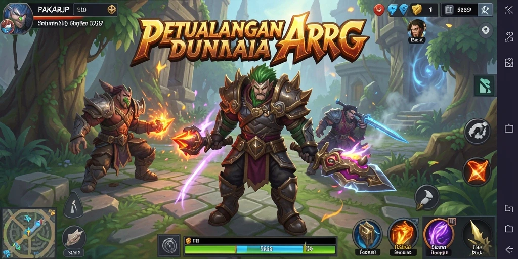 Screenshot gameplay PAKARJP menampilkan aksi pertempuran seru di dunia fantasi.