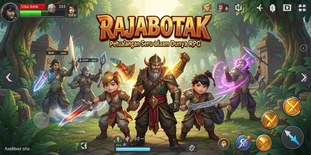 Screenshot utama RAJABOTAK menampilkan aksi seru dalam pertarungan RPG.