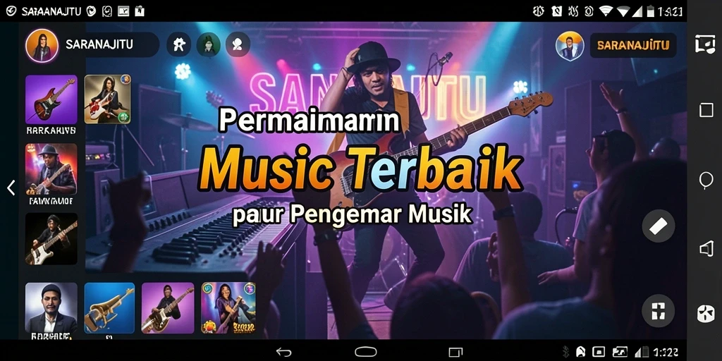 Tampilan gameplay SARANAJITU dengan berbagai lagu menari.