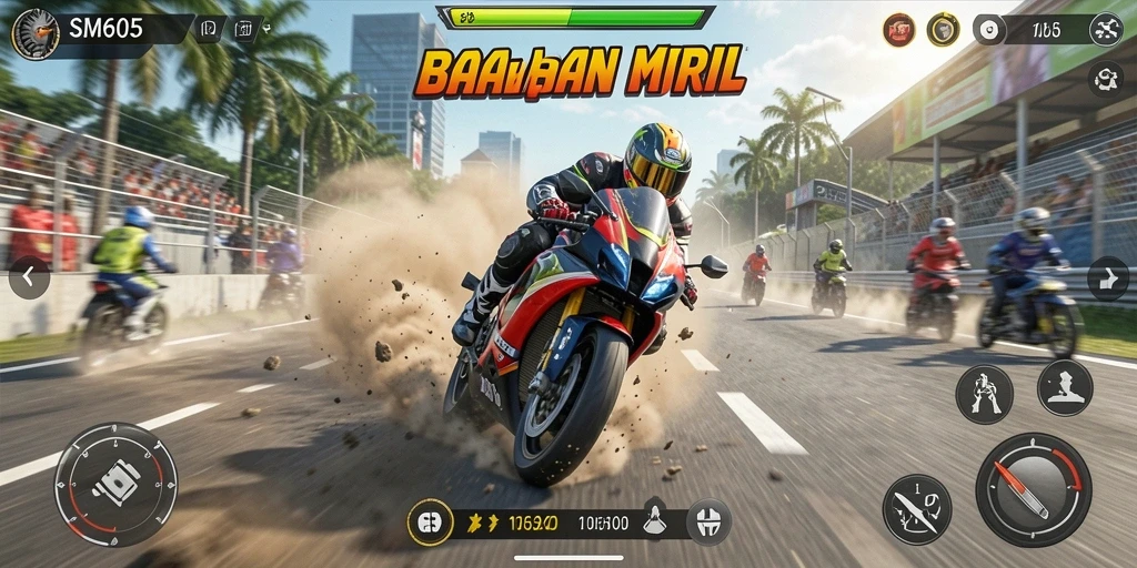 Gameplay menegangkan dari balapan motor di SM605.